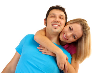 Loving couple isolated on white