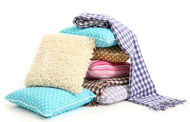 Hill colorful pillows and plaids isolated on white