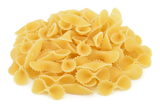 Heap of bow tie pasta isolated on white background
