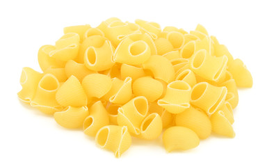 Heap of lumache pasta isolated on white background