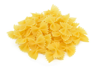 Heap of farfalle pasta isolated on white background