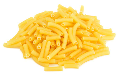 Heap of Sedanini rigati pasta isolated on white background