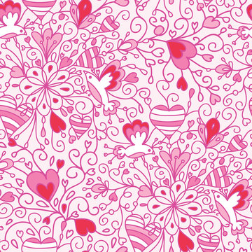 Vector love flowers seamless pattern background with hand drawn