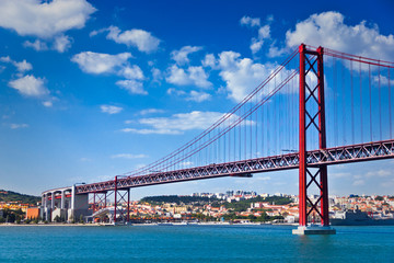 Huge road and rail bridge in Lisbon, Portugal - obrazy, fototapety, plakaty