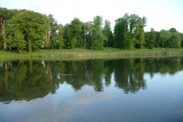 Fototapeta na wymiar Jezioro i widoku drzewa w Lydiard Park