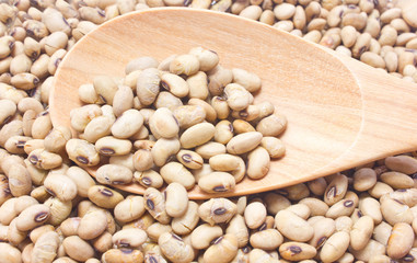 Soybean fried with wooden spoon.