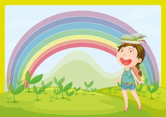 Foto op Plexiglas Een lachend meisje en een regenboog © GraphicsRF