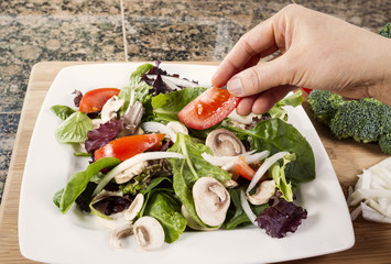 Preparing Fresh Salad for Dinner