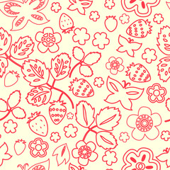 Strawberry outline seamless pattern, vector