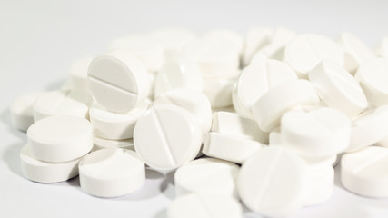 Pharmacy theme, Heap of white round medicine tablet antibiotic p