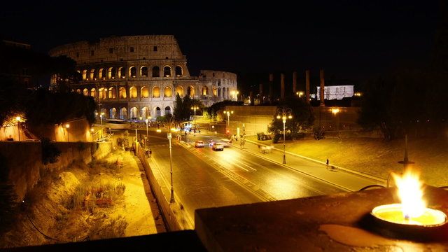 atmosphere with flames and colosseum