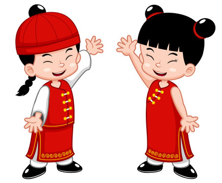 illustration of Cartoon Chinese Kids