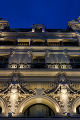 A beautiful building facade by night