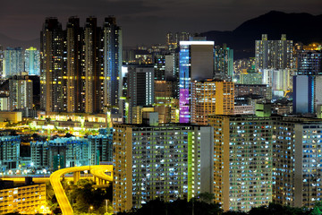 hong kong crowded building at night