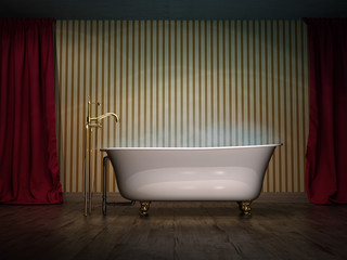 Wanne eingelassenes Bad dampft vintage