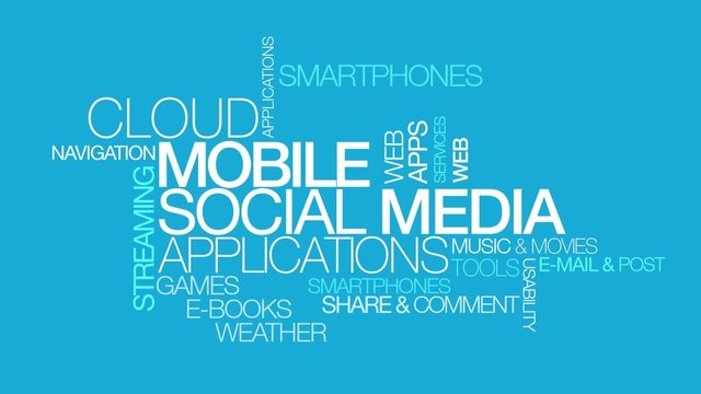 Mobile social media networks apps blue word tag cloud video