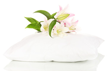 beautiful lily on pillow isolated on white