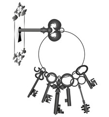 a bunch of keys and keyhole, silhouette