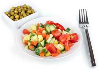 Healthy food on plate isolated on white