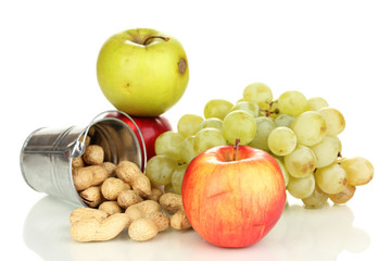 Green grape with nuts isolated on white