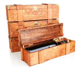 Wooden boxes for wine isolated on white