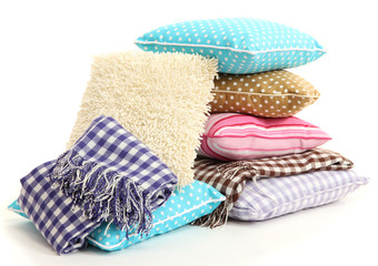 Hill colorful pillows and plaids isolated on white