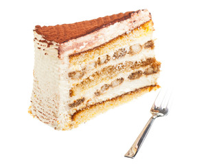 Ein Stück Tiramisu mit Gabel davor