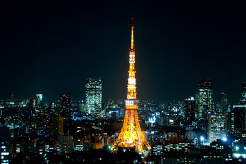 Naklejka premium Nocny widok Tokio i Tokyo Tower