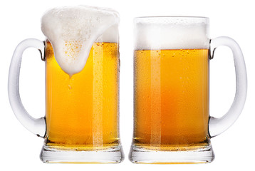 Frosty glass of light beer set isolated