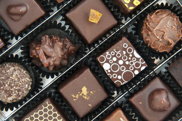 Box of various chocolate pralines