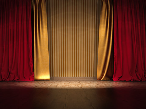Bühne Prunkvoll Goldener und roter Vorhang