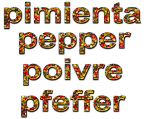 Palabra pimienta escrita en varios idiomas.
