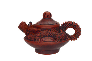 Ornate chinese clay teapot isolated on white