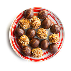 chocolate pralines in plate