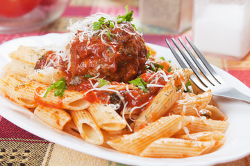 Macaroni pasta with meatballs