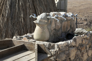 Wash area at the synagogue. Tap and sink. Ablution in Judaism