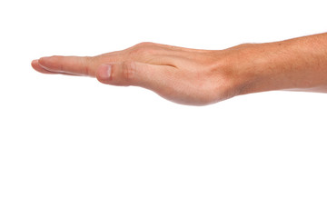 Open palm hand gesture of male hand