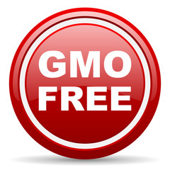 gmo free red glossy icon on white background