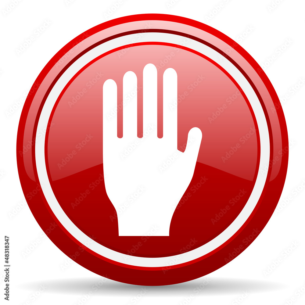 Aufkleber stop red glossy icon on white background
