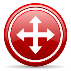 move arrow red glossy icon on white background