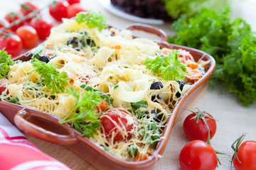Vegetable pasta with parmesan cheese