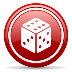 dice red glossy icon on white background