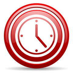 clock red glossy icon on white background