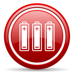 batteries red glossy icon on white background