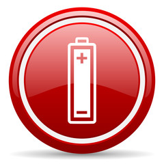 battery red glossy icon on white background