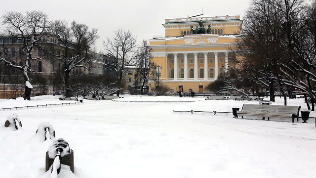 Alexandrinsky Theatre in Winter, St. Petersburg, Russia