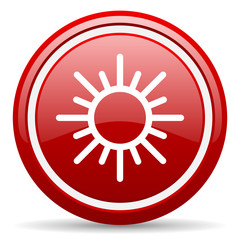 sun red glossy icon on white background