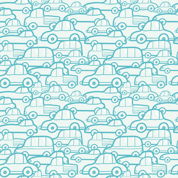 Vector doodle cars seamless pattern background with hand drawn