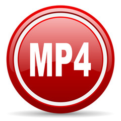 mp4 red glossy icon on white background
