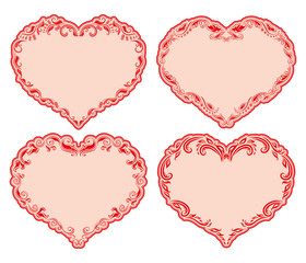 Set of ornate heart frames .